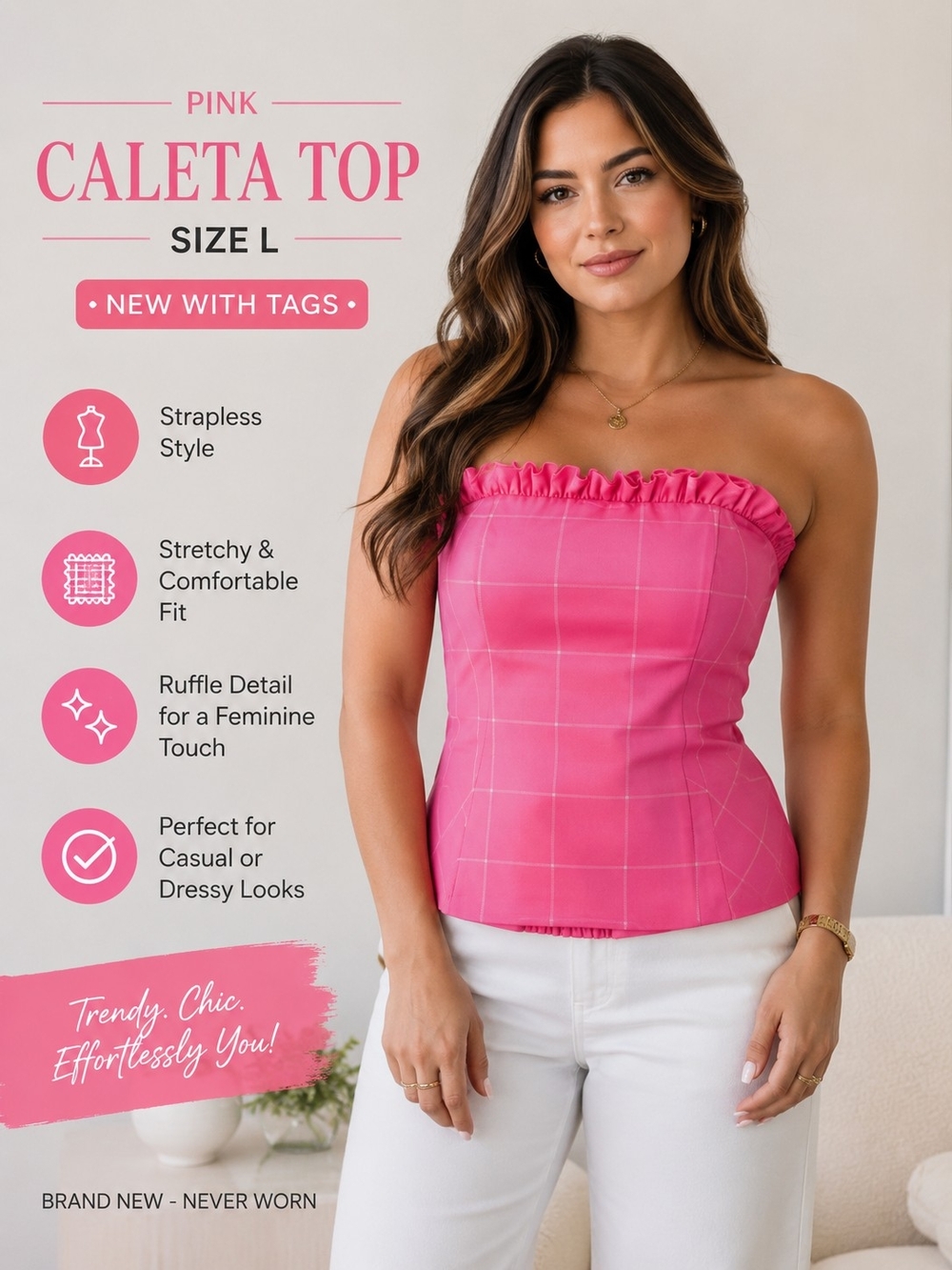 Trina Turk Pink Caleta Strapless Ruffle Top | Size L | NWT